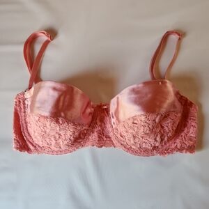 Vintage Maidenform Rendezvous 8355 Satin Lace Underwire Bra Womens 34C Pink